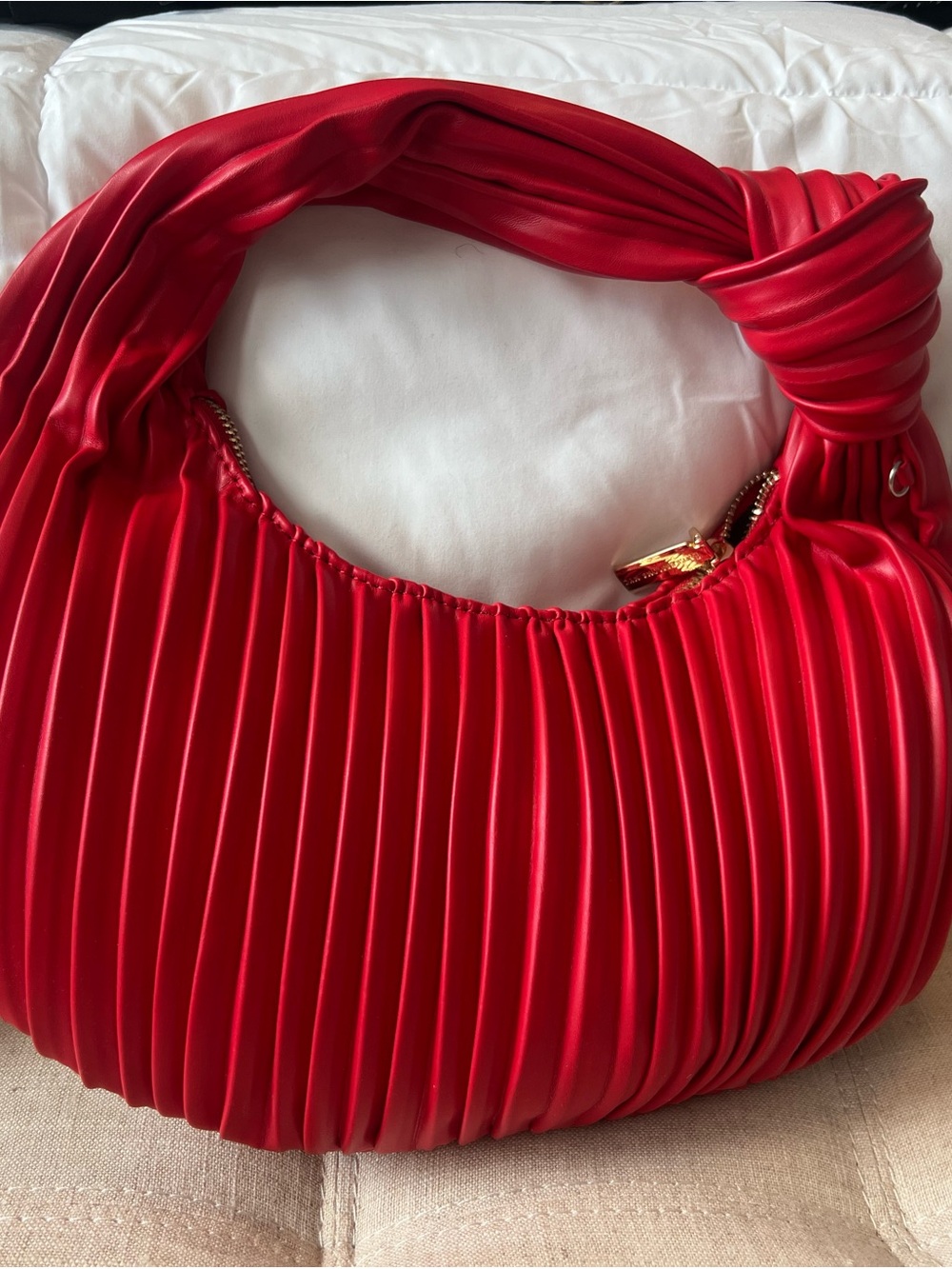 Red Pleated Hobo Shoulder Bag - Stylish Everyday Carry